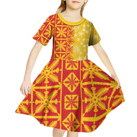 Kahili Quilt Hawaii Kid Short Sleeve Dress Tropical Flower Seamless Half Style