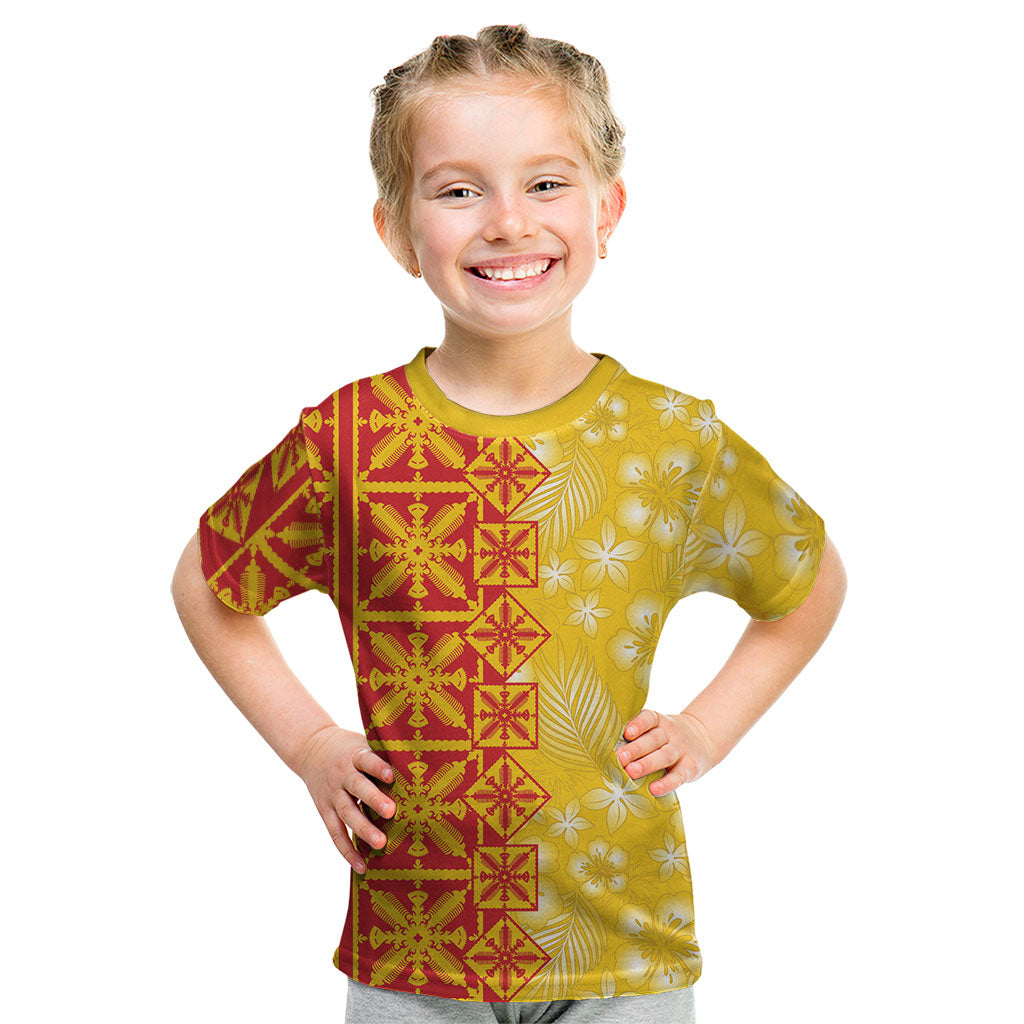 Kahili Quilt Hawaii Kid T Shirt Tropical Flower Seamless Half Style LT14 Yellow - Polynesian Pride