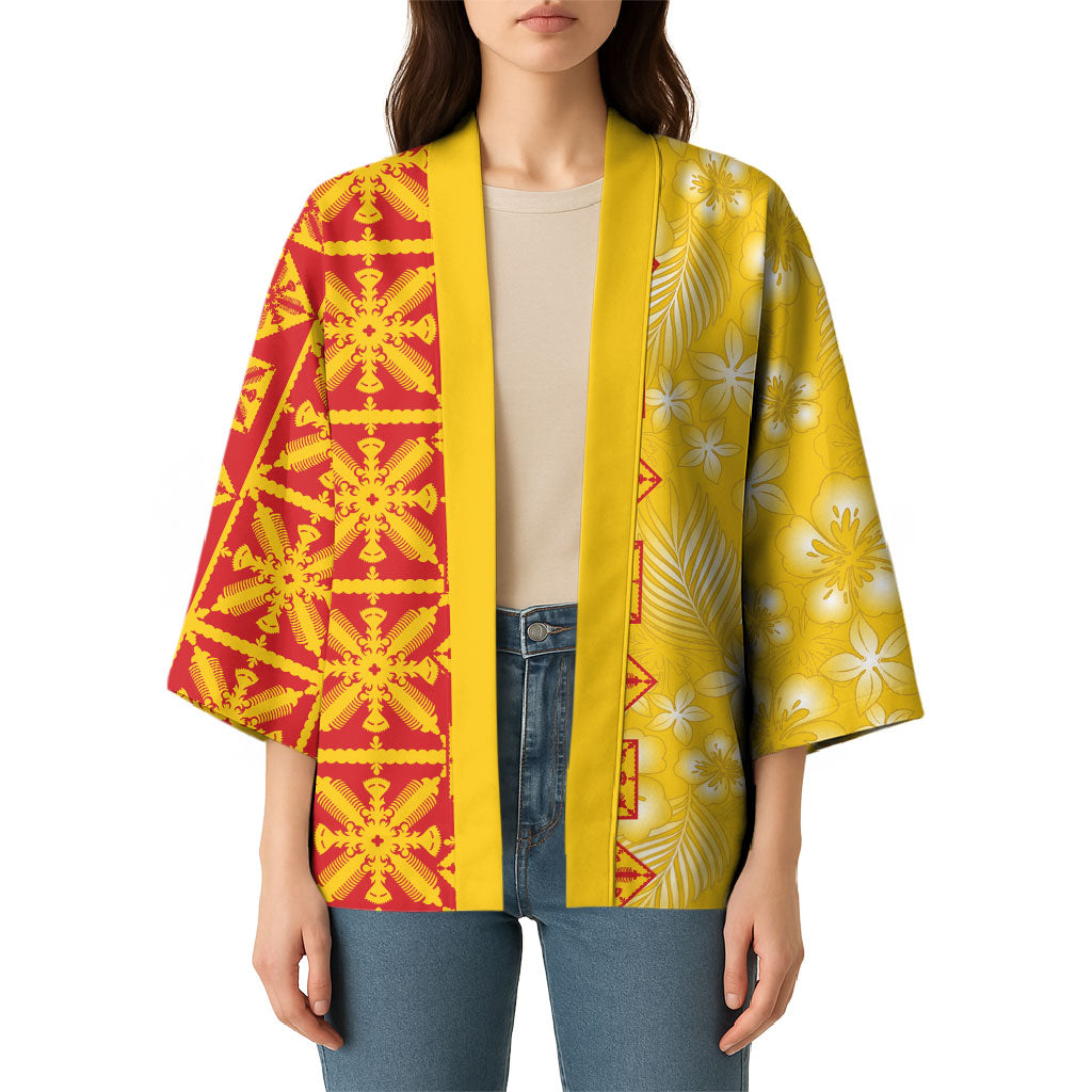 Kahili Quilt Hawaii Kimono Tropical Flower Seamless Half Style