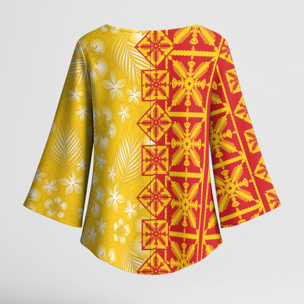 Kahili Quilt Hawaii Kimono Sleeve Blouse Tropical Flower Seamless Half Style