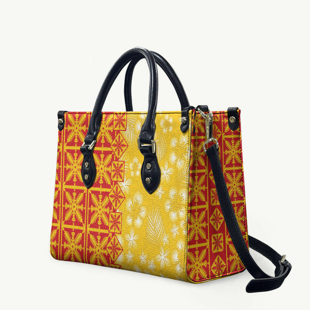 Kahili Quilt Hawaii Leather Bag Tropical Flower Seamless Half Style LT14 Yellow - Polynesian Pride