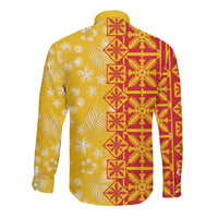 Kahili Quilt Hawaii Long Sleeve Button Shirt Tropical Flower Seamless Half Style