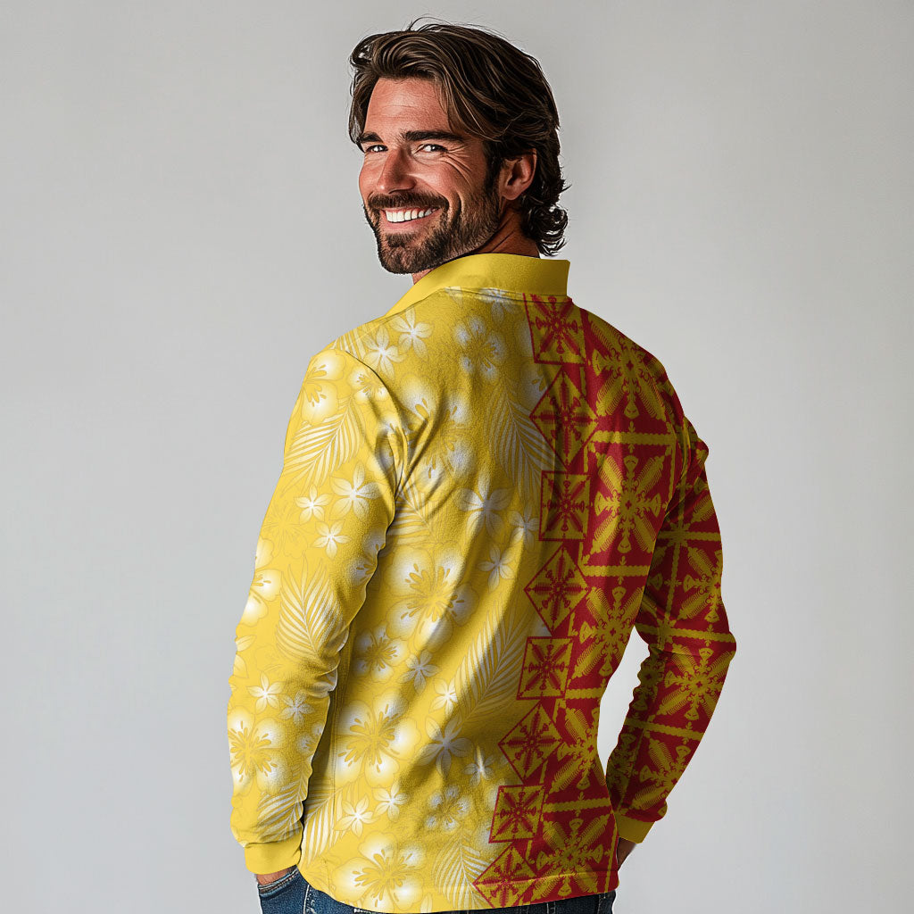 Kahili Quilt Hawaii Long Sleeve Polo Shirt Tropical Flower Seamless Half Style LT14 - Polynesian Pride