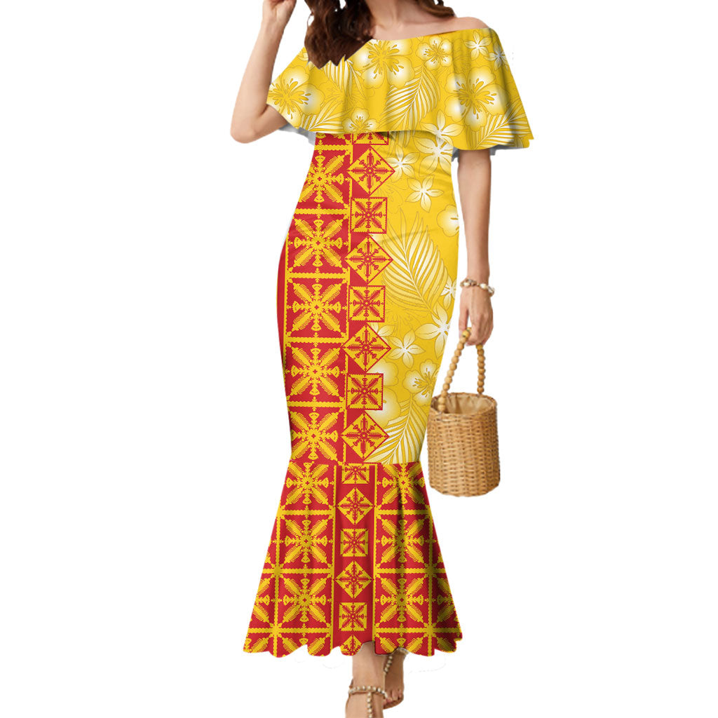 Kahili Quilt Hawaii Mermaid Dress Tropical Flower Seamless Half Style