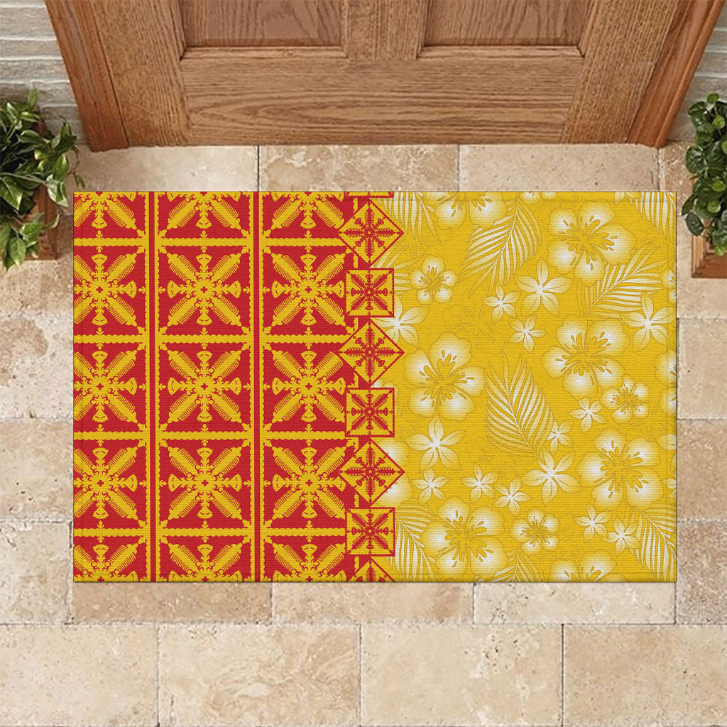 Kahili Quilt Hawaii Rubber Doormat Tropical Flower Seamless Half Style LT14 Yellow - Polynesian Pride