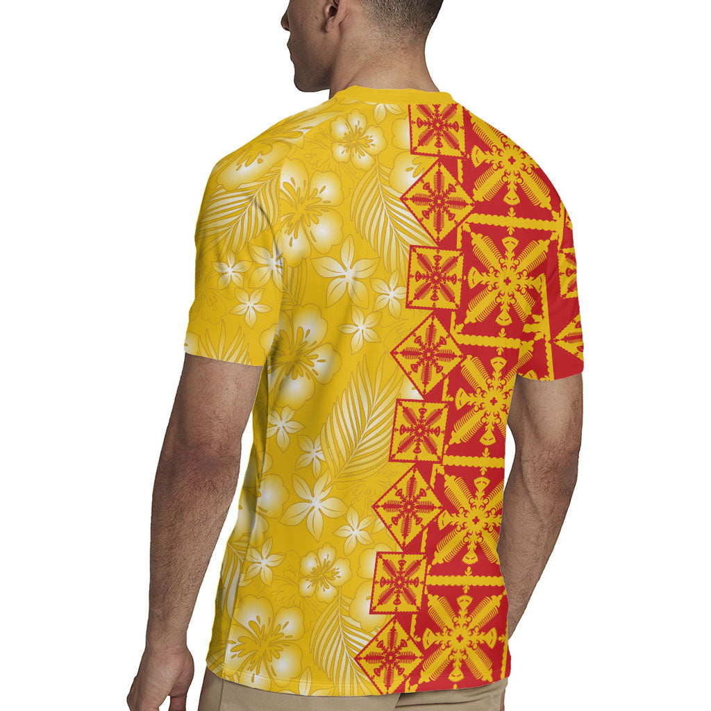 Kahili Quilt Hawaii Rugby Jersey Tropical Flower Seamless Half Style LT14 - Polynesian Pride