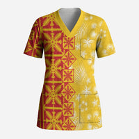 Kahili Quilt Hawaii Scrub Top Tropical Flower Seamless Half Style