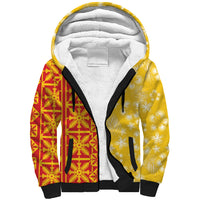 Kahili Quilt Hawaii Sherpa Hoodie Tropical Flower Seamless Half Style LT14 Unisex Yellow - Polynesian Pride