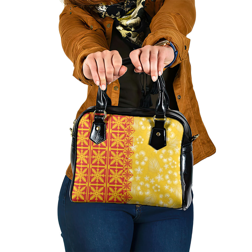 Kahili Quilt Hawaii Shoulder Handbag Tropical Flower Seamless Half Style LT14 One Size Yellow - Polynesian Pride