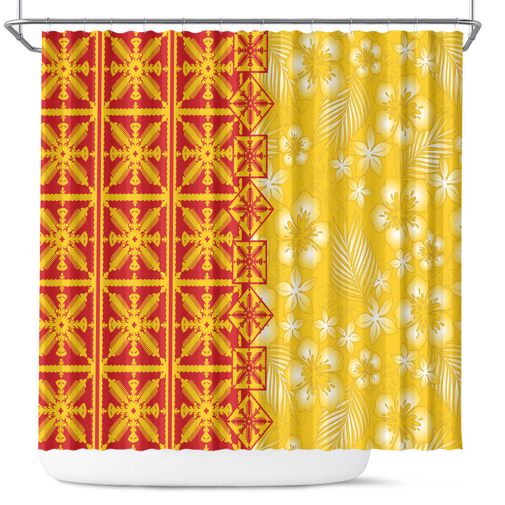 Kahili Quilt Hawaii Shower Curtain Tropical Flower Seamless Half Style LT14 Yellow - Polynesian Pride