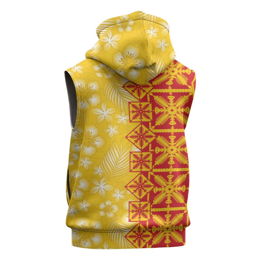 Kahili Quilt Hawaii Sleeveless Hoodie Tropical Flower Seamless Half Style LT14 - Polynesian Pride