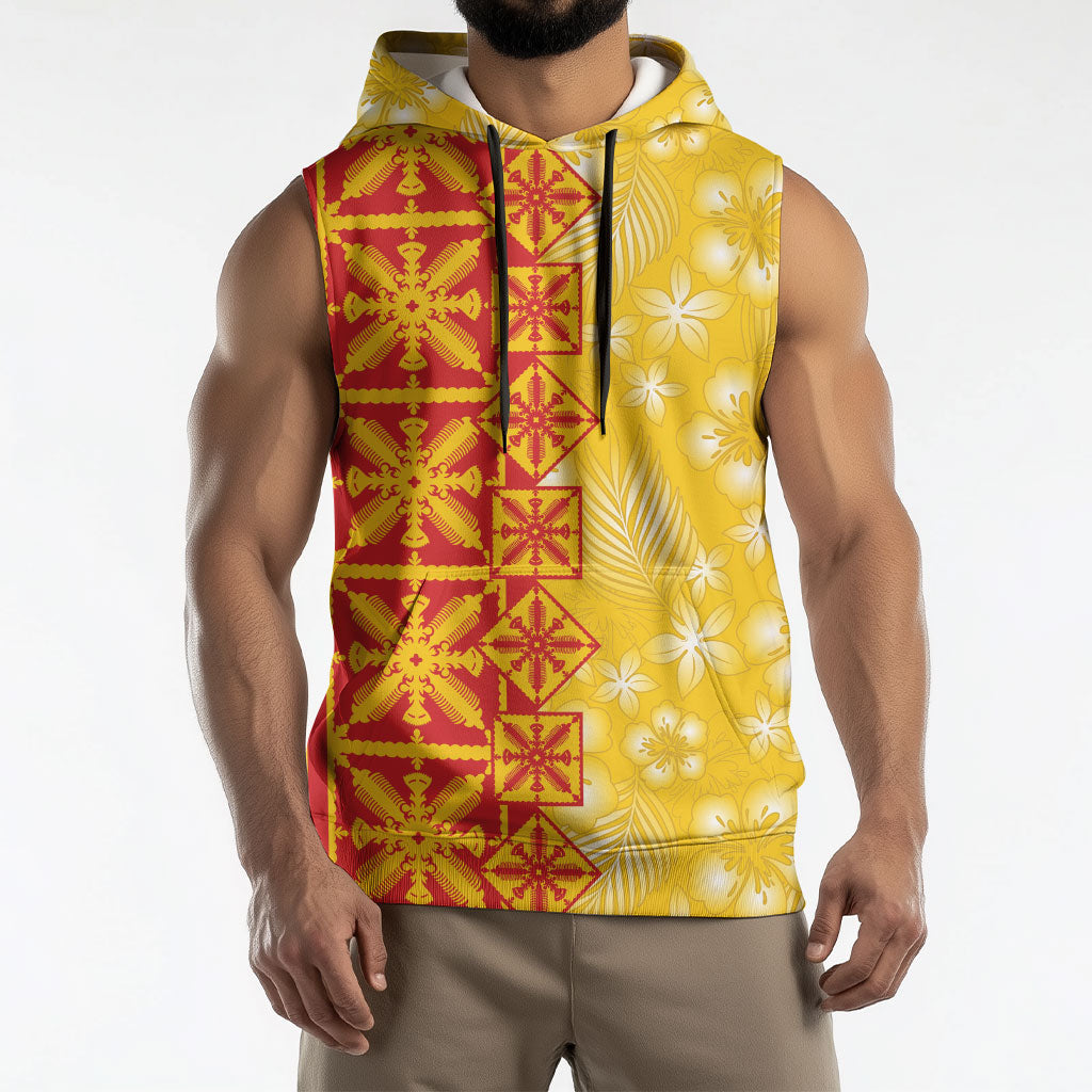 Kahili Quilt Hawaii Sleeveless Hoodie Tropical Flower Seamless Half Style LT14 - Polynesian Pride