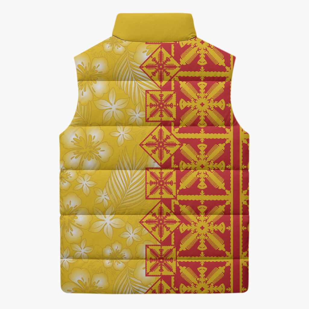 Kahili Quilt Hawaii Sleeveless Puffer Jacket Tropical Flower Seamless Half Style LT14 - Polynesian Pride
