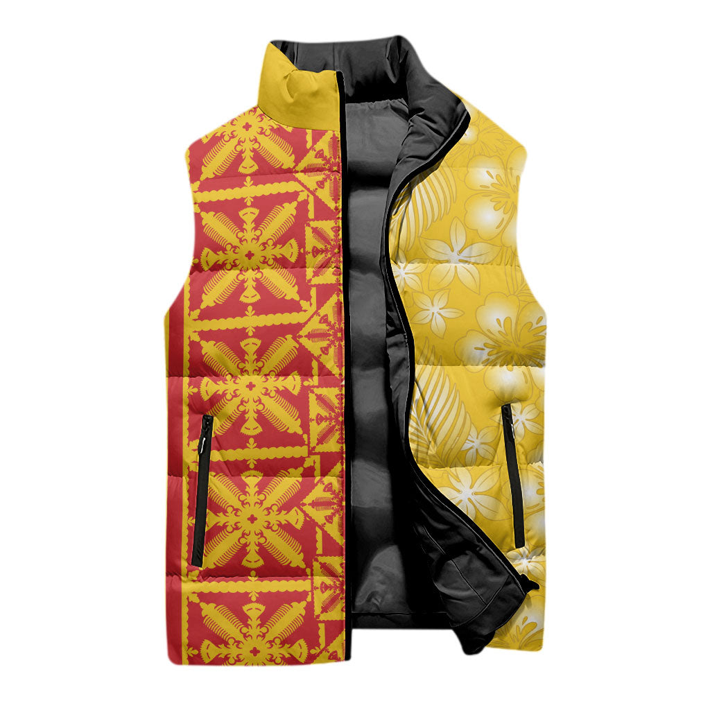 Kahili Quilt Hawaii Sleeveless Puffer Jacket Tropical Flower Seamless Half Style LT14 - Polynesian Pride
