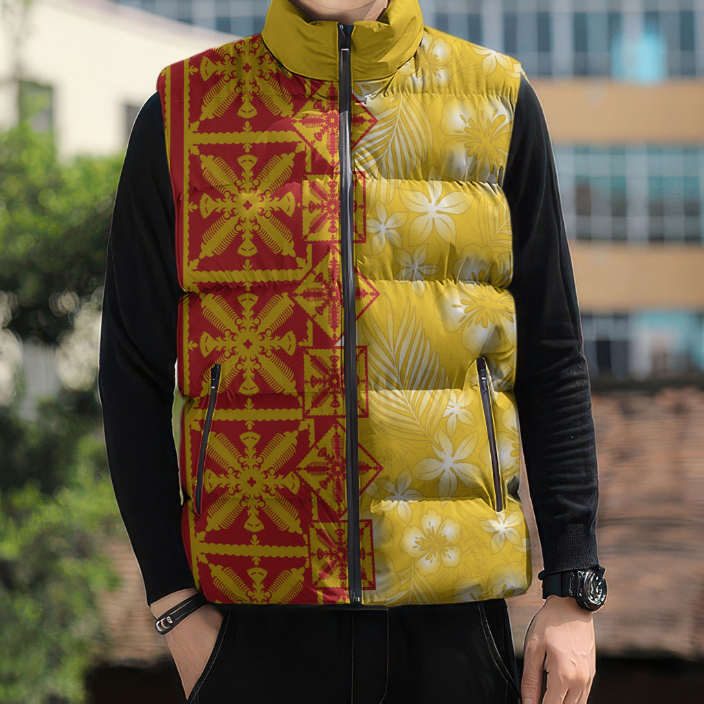 Kahili Quilt Hawaii Sleeveless Puffer Jacket Tropical Flower Seamless Half Style LT14 - Polynesian Pride
