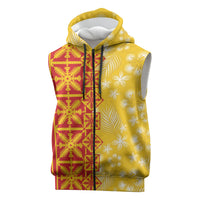 Kahili Quilt Hawaii Sleeveless Zip Hoodie Tropical Flower Seamless Half Style LT14 Yellow - Polynesian Pride