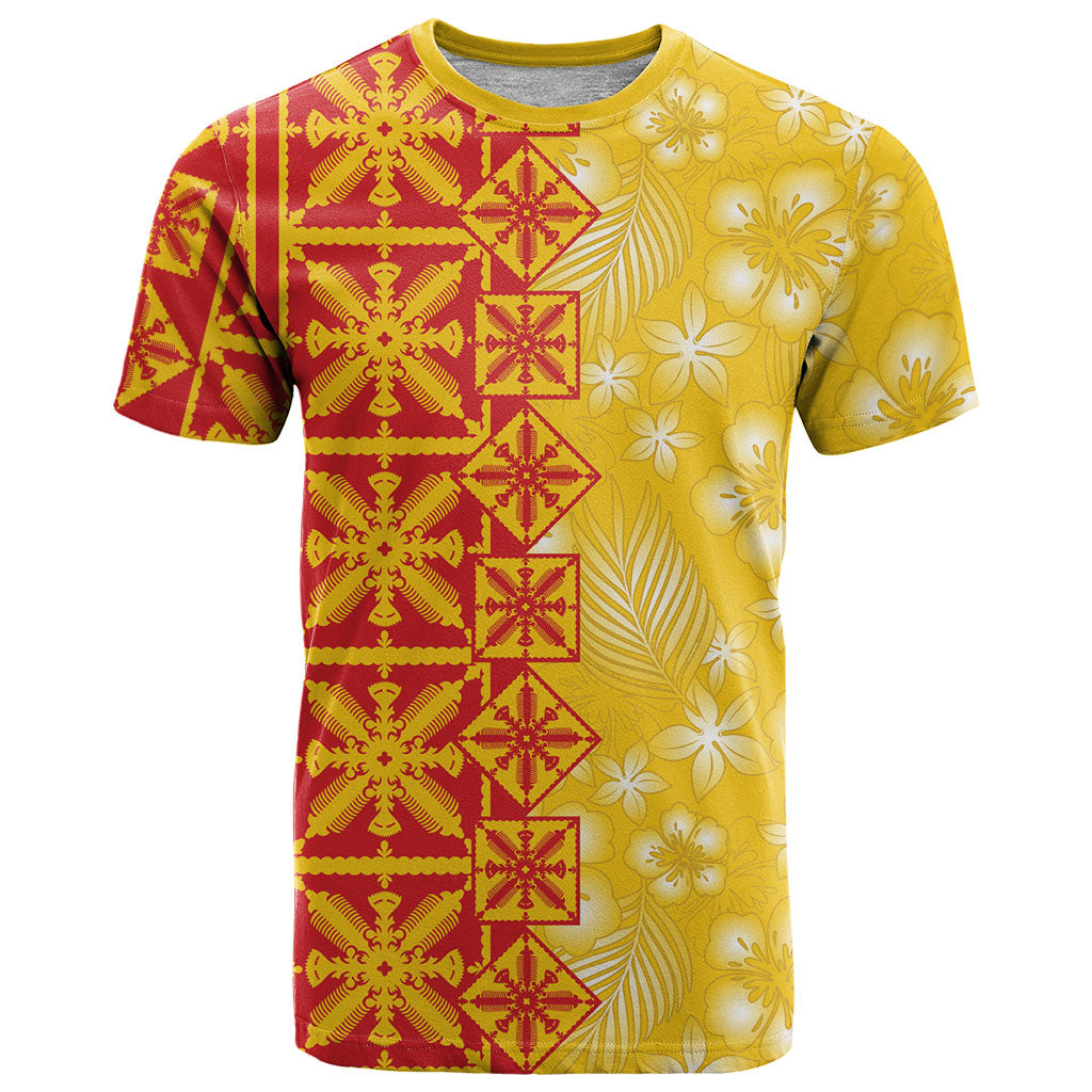 Kahili Quilt Hawaii T Shirt Tropical Flower Seamless Half Style LT14 Yellow - Polynesian Pride