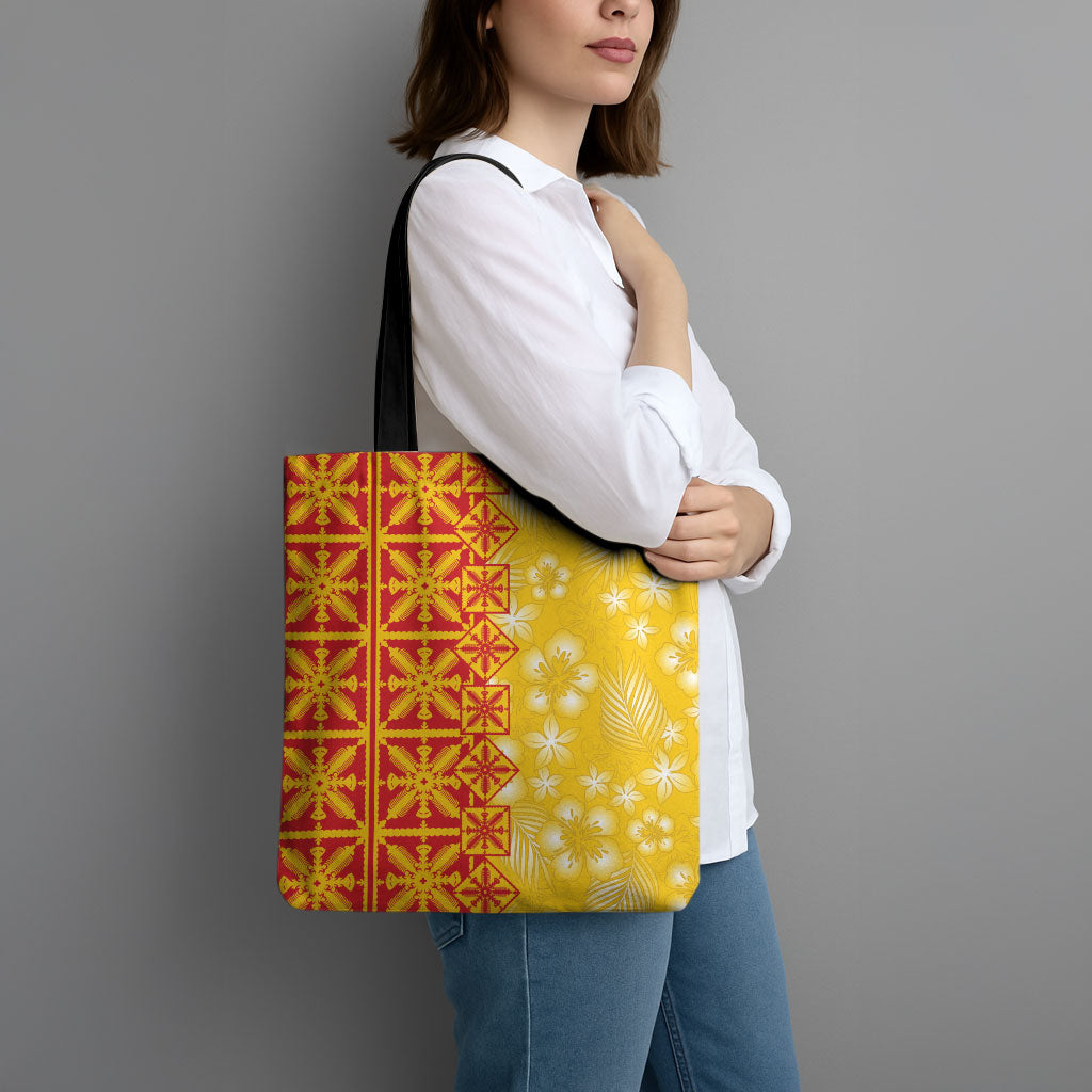 Kahili Quilt Hawaii Tote Bag Tropical Flower Seamless Half Style LT14 - Polynesian Pride