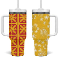Kahili Quilt Hawaii Tumbler With Handle Tropical Flower Seamless Half Style