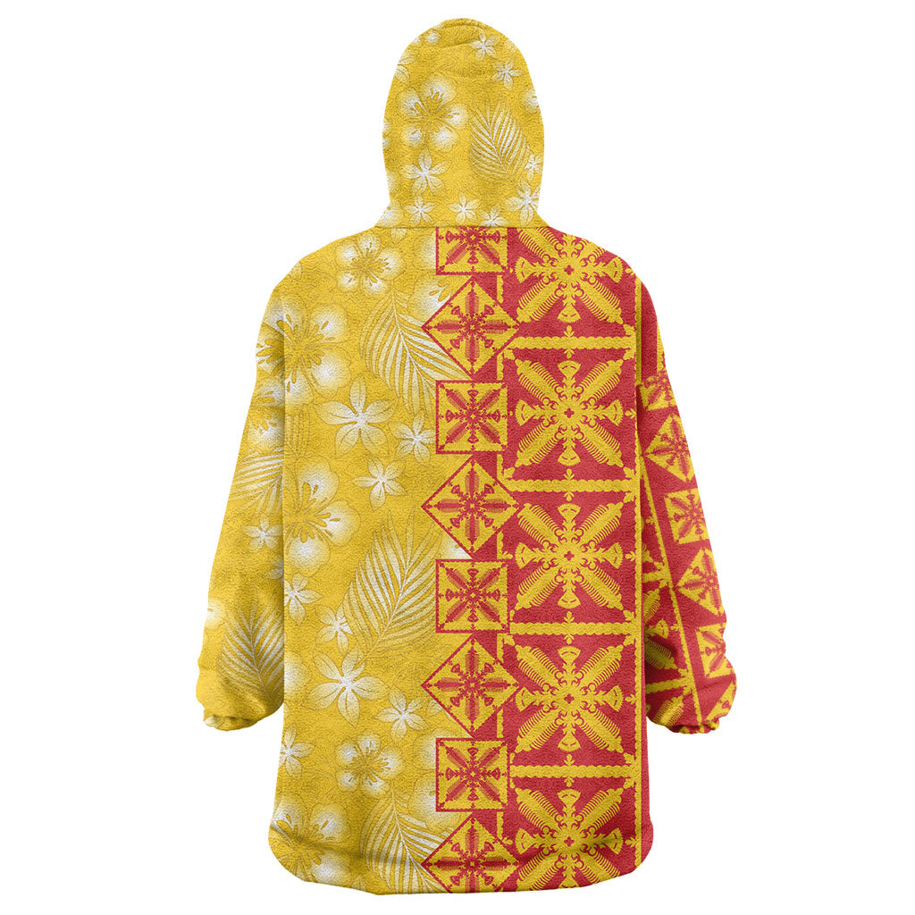 Kahili Quilt Hawaii Wearable Blanket Hoodie Tropical Flower Seamless Half Style LT14 - Polynesian Pride