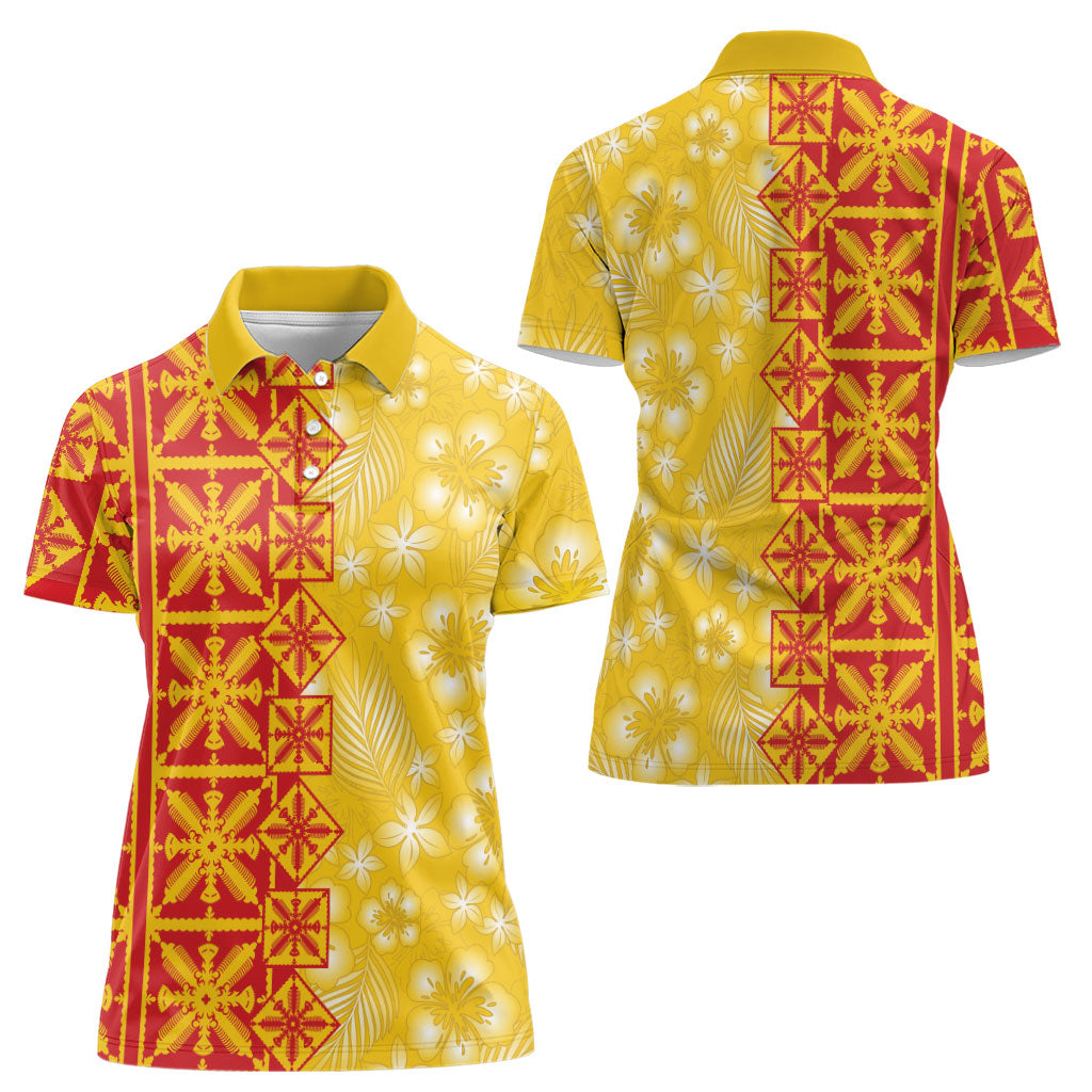 Kahili Quilt Hawaii Women Polo Shirt Tropical Flower Seamless Half Style