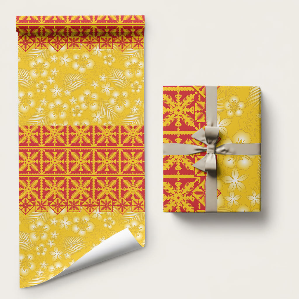 Kahili Quilt Hawaii Wrapping Paper Tropical Flower Seamless Half Style LT14 58" × 23" Yellow - Polynesian Pride