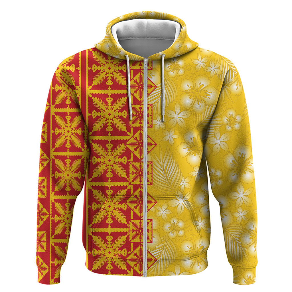 Kahili Quilt Hawaii Zip Hoodie Tropical Flower Seamless Half Style LT14 Zip Hoodie Yellow - Polynesian Pride