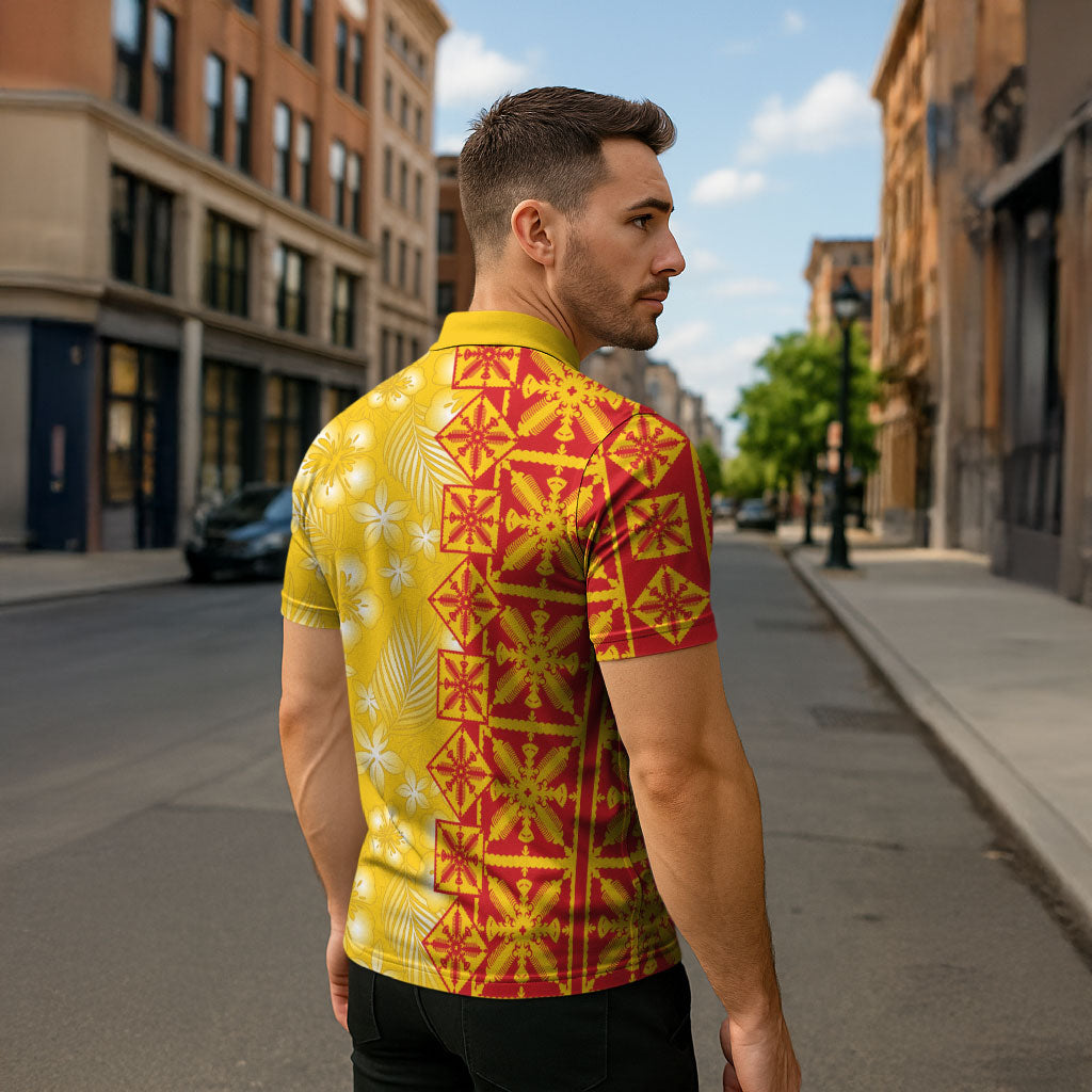 Kahili Quilt Hawaii Zipper Polo Shirt Tropical Flower Seamless Half Style LT14 - Polynesian Pride