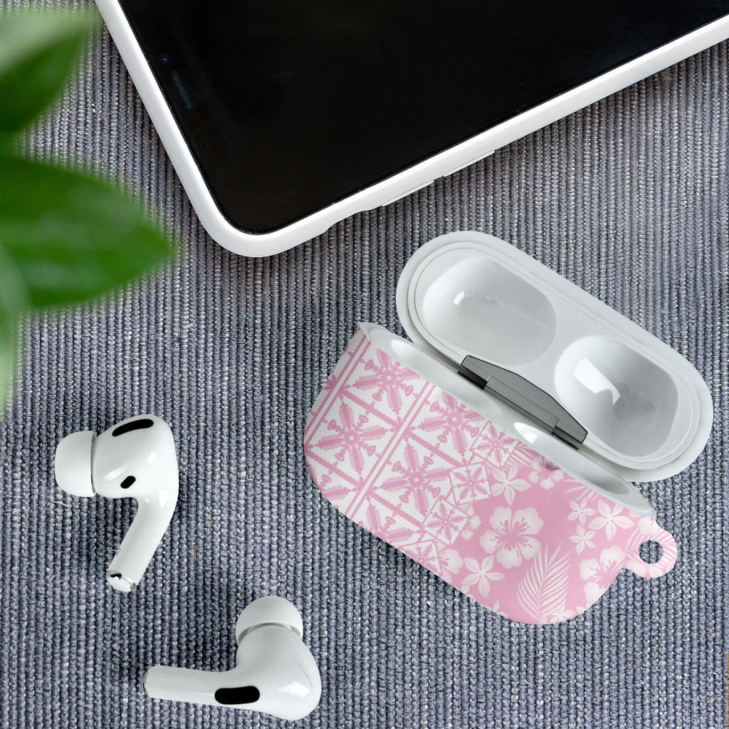 Pastel Pink Kahili Quilt Hawaii AirPods Case Tropical Flower Seamless Half Style