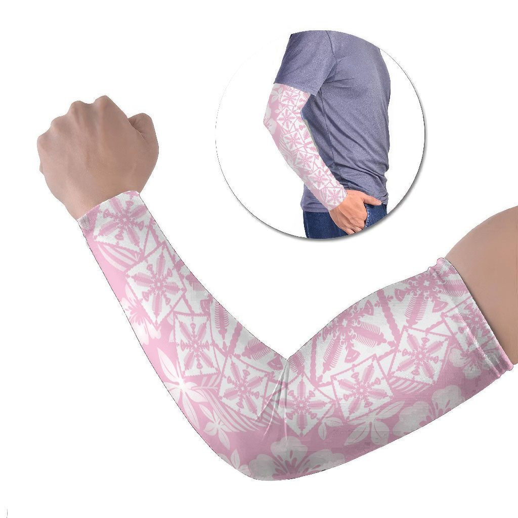 Pastel Pink Kahili Quilt Hawaii Arm Sleeves Tropical Flower Seamless Half Style LT14 Set of 2 Pink - Polynesian Pride