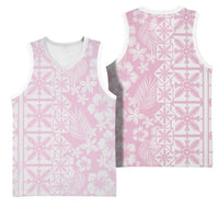 Pastel Pink Kahili Quilt Hawaii Basketball Jersey Tropical Flower Seamless Half Style