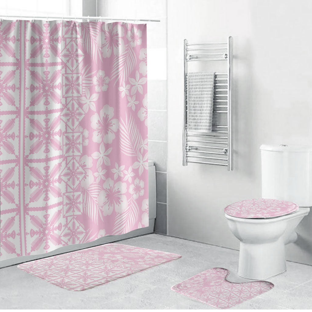 Pastel Pink Kahili Quilt Hawaii Bathroom Set Tropical Flower Seamless Half Style LT14 Bathroom Set (4 pcs) Pink - Polynesian Pride