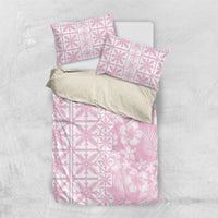 Pastel Pink Kahili Quilt Hawaii Bedding Set Tropical Flower Seamless Half Style