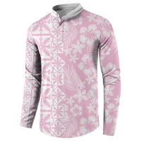 Pastel Pink Kahili Quilt Hawaii Button Sweatshirt Tropical Flower Seamless Half Style LT14 - Polynesian Pride