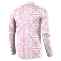 Pastel Pink Kahili Quilt Hawaii Button Sweatshirt Tropical Flower Seamless Half Style LT14 - Polynesian Pride