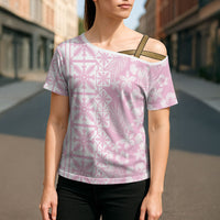 Pastel Pink Kahili Quilt Hawaii Cross Shoulder Shirt Tropical Flower Seamless Half Style