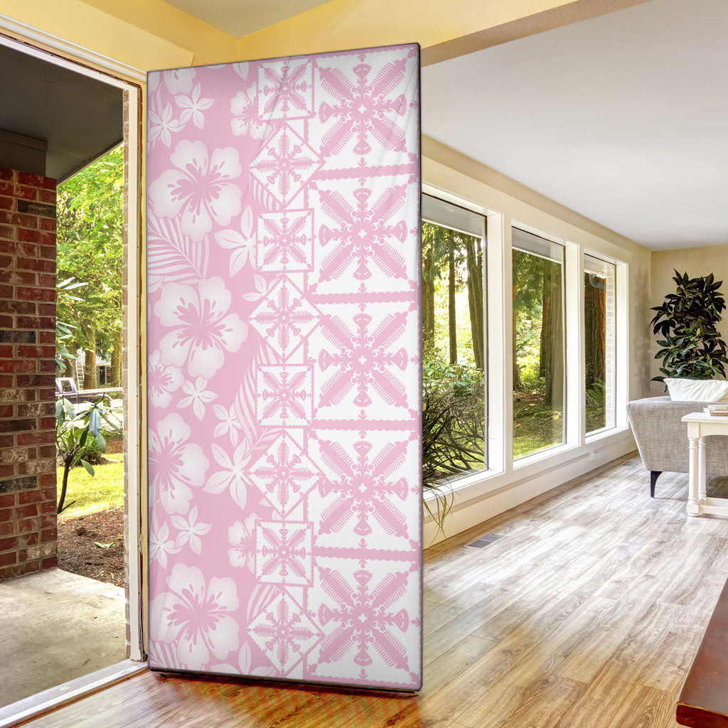Pastel Pink Kahili Quilt Hawaii Door Cover Tropical Flower Seamless Half Style LT14 - Polynesian Pride