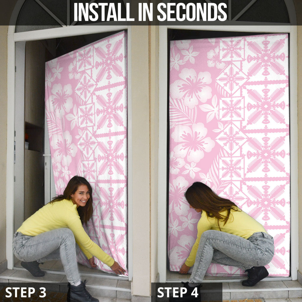 Pastel Pink Kahili Quilt Hawaii Door Cover Tropical Flower Seamless Half Style LT14 - Polynesian Pride