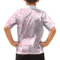 Pastel Pink Kahili Quilt Hawaii Family Matching Off Shoulder Short Dress and Hawaiian Shirt Tropical Flower Seamless Half Style LT14 - Polynesian Pride