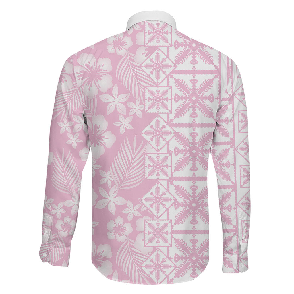 Pastel Pink Kahili Quilt Hawaii Family Matching Off Shoulder Short Dress and Hawaiian Shirt Tropical Flower Seamless Half Style LT14 - Polynesian Pride