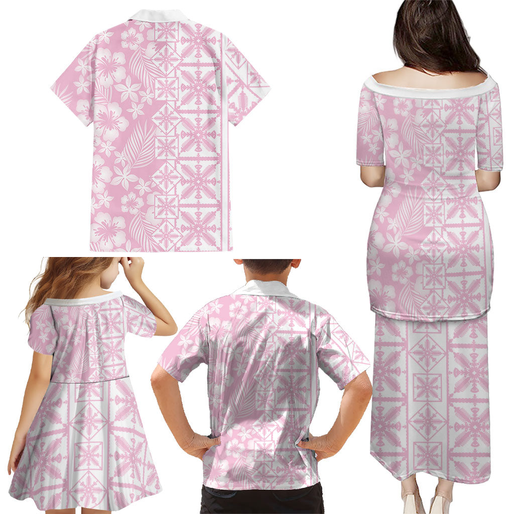 Pastel Pink Kahili Quilt Hawaii Family Matching Puletasi and Hawaiian Shirt Tropical Flower Seamless Half Style LT14 - Polynesian Pride