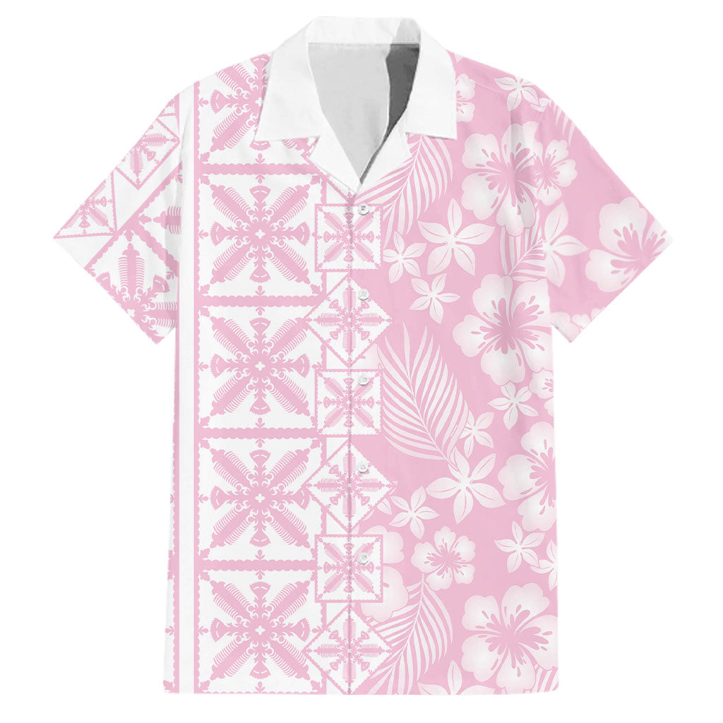 Pastel Pink Kahili Quilt Hawaii Family Matching Puletasi and Hawaiian Shirt Tropical Flower Seamless Half Style LT14 Dad's Shirt - Short Sleeve Pink - Polynesian Pride