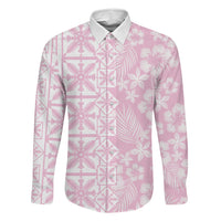 Pastel Pink Kahili Quilt Hawaii Family Matching Puletasi and Hawaiian Shirt Tropical Flower Seamless Half Style LT14 Dad's Shirt - Long Sleeve Pink - Polynesian Pride
