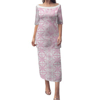 Pastel Pink Kahili Quilt Hawaii Family Matching Puletasi and Hawaiian Shirt Tropical Flower Seamless Half Style LT14 Mom's Dress Pink - Polynesian Pride