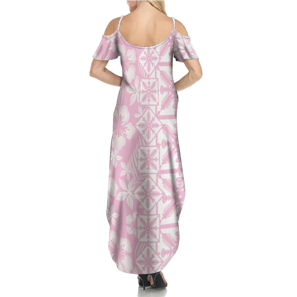 Pastel Pink Kahili Quilt Hawaii Family Matching Summer Maxi Dress and Hawaiian Shirt Tropical Flower Seamless Half Style LT14 - Polynesian Pride