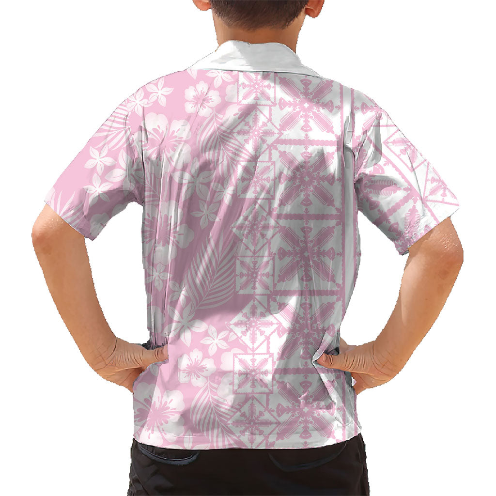 Pastel Pink Kahili Quilt Hawaii Family Matching Tank Maxi Dress and Hawaiian Shirt Tropical Flower Seamless Half Style LT14 - Polynesian Pride