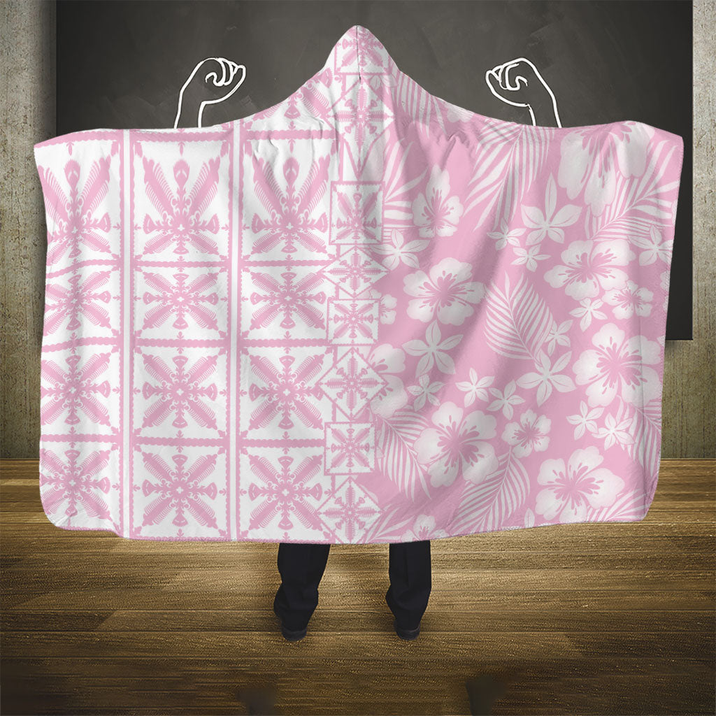 Pastel Pink Kahili Quilt Hawaii Hooded Blanket Tropical Flower Seamless Half Style