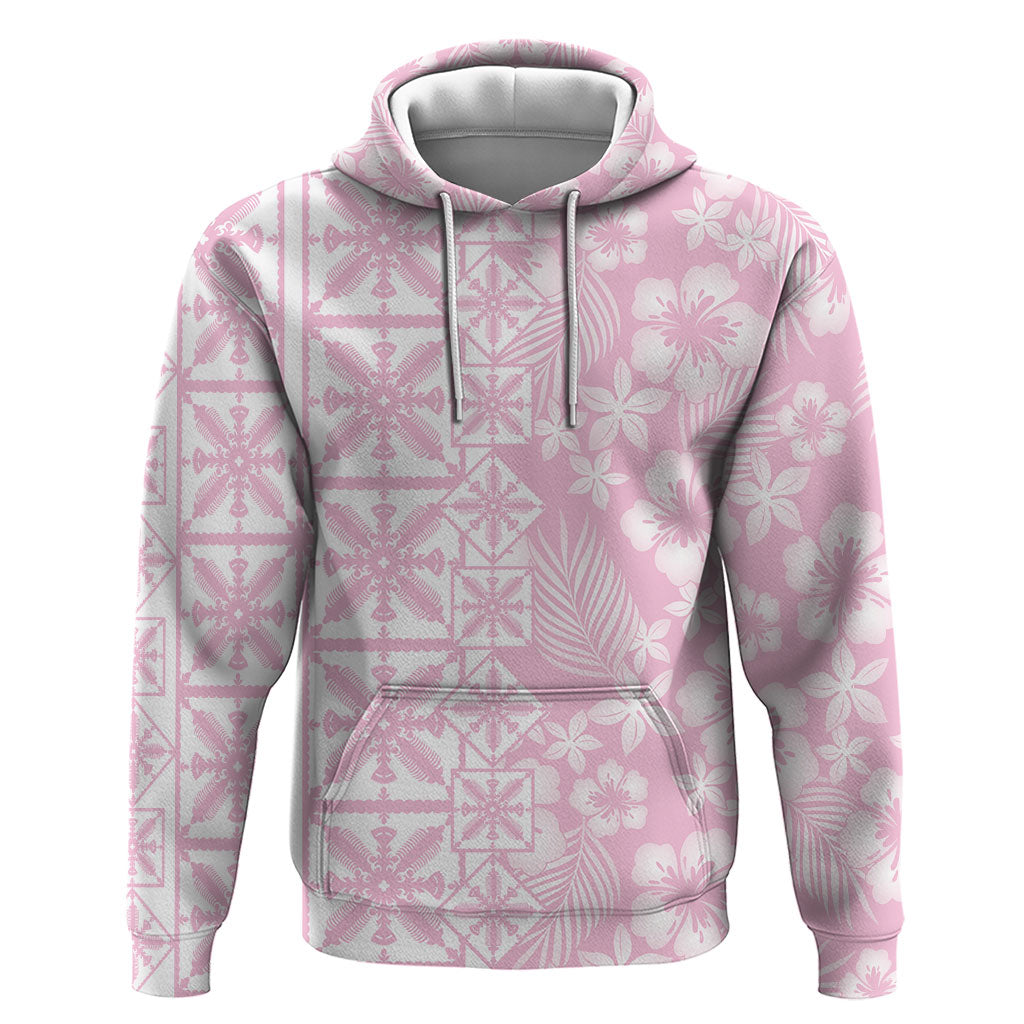 Pastel Pink Kahili Quilt Hawaii Hoodie Tropical Flower Seamless Half Style LT14 Pullover Hoodie Pink - Polynesian Pride
