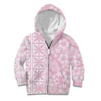 Pastel Pink Kahili Quilt Hawaii Kid Hoodie Tropical Flower Seamless Half Style