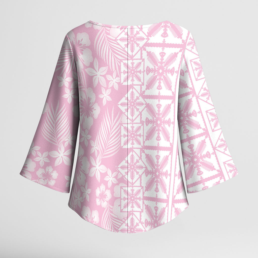 Pastel Pink Kahili Quilt Hawaii Kimono Sleeve Blouse Tropical Flower Seamless Half Style LT14 - Polynesian Pride